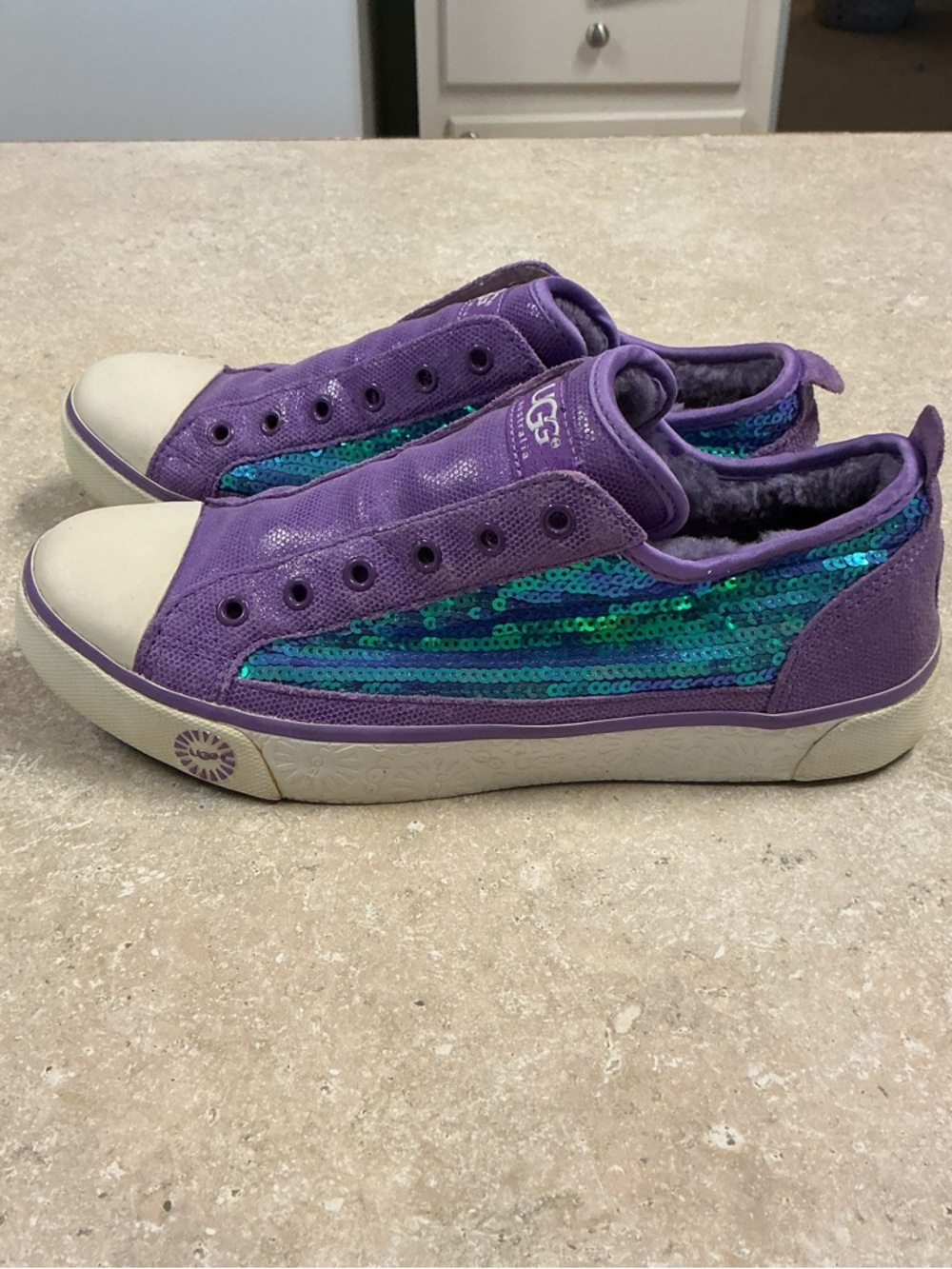 Ugg Laela Sequin Purple/ teal Mermaid Slip on Shoes size 8 Sherpa Lined - Picture 4 of 11